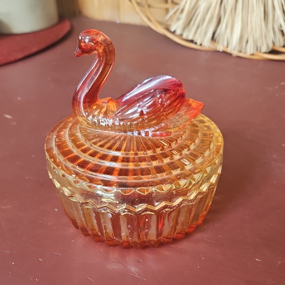 Amber Glass Swan Decorative Box